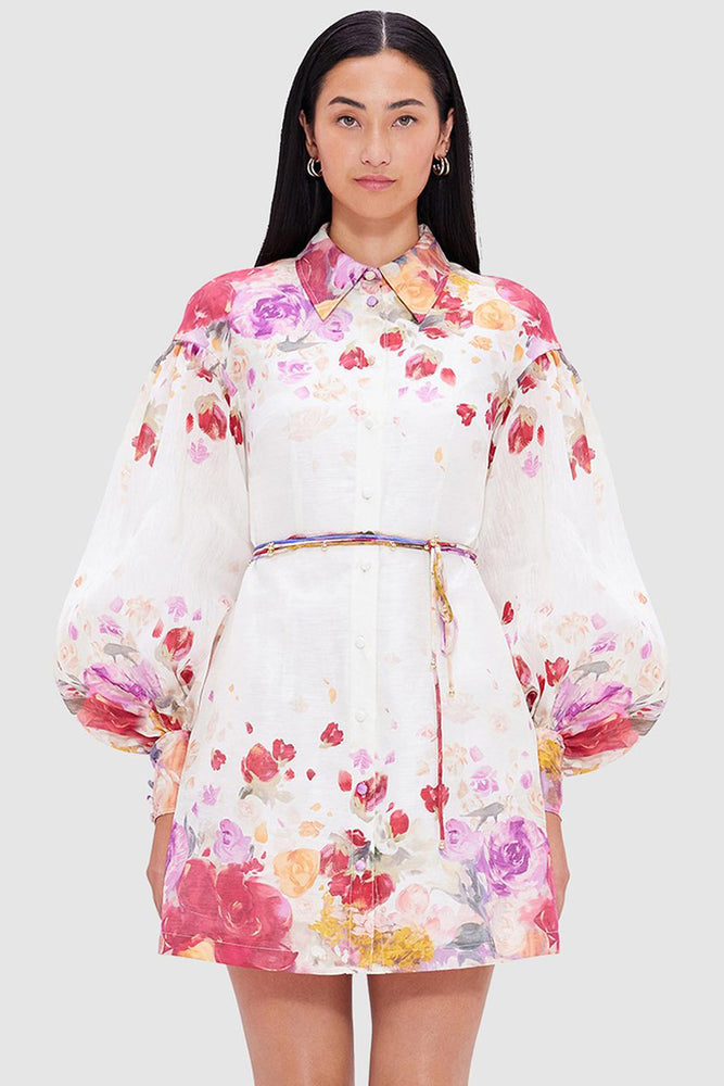 Juliana Shirt Mini Dress Fleur Print by Leo Lin