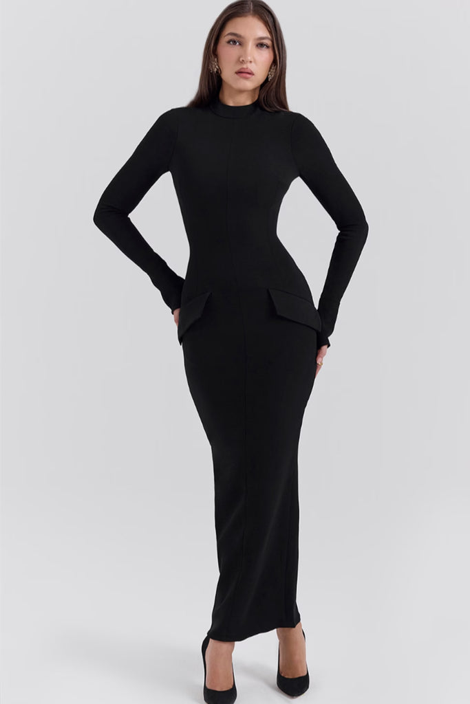 Marie-Louise Black Turtleneck Maxi Dress by House of CB