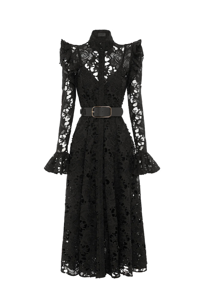 Aliyah Lace Butterfly Sleeve Midi Dress Ebony by Leo Lin for Hire | High St. Hire Aliyah Lace Butterfly Sleeve Midi Dress Ebony by Leo Lin for Hire | High St. Hire