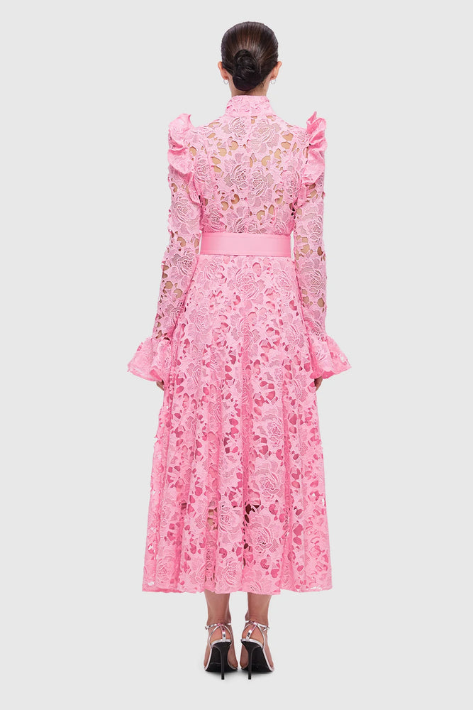 Aliyah Lace Butterfly Sleeve Midi Dress Candy Pink by Leo Lin