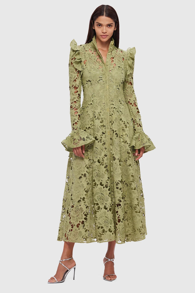 Aliyah Lace Butterfly Sleeve Midi Dress Olive by Leo Lin for Hire | High St. Hire Aliyah Lace Butterfly Sleeve Midi Dress Olive by Leo Lin for Hire | High St. Hire