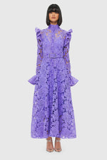 Aliyah Lace Butterfly Sleeve Midi Dress Lavender by Leo Lin