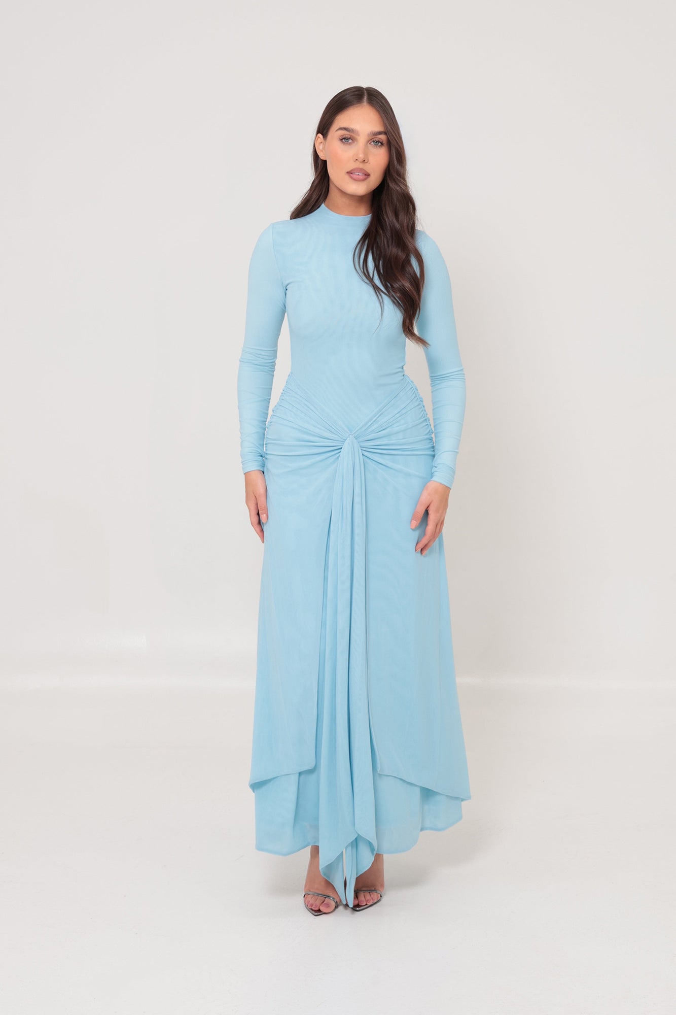 Azalea Cape Dress Blue by Alaia Muse for Hire | High St. Hire Azalea Cape Dress Blue by Alaia Muse for Hire | High St. Hire