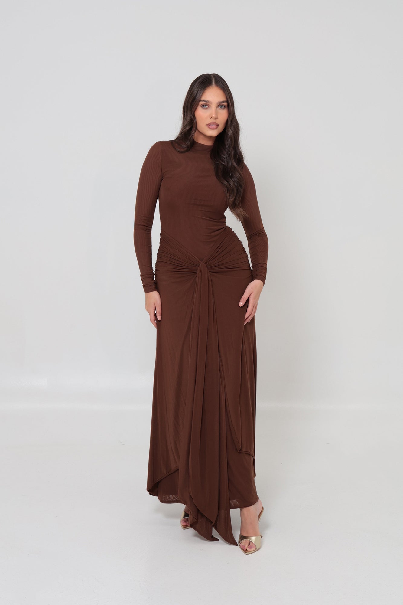Azalea Cape Dress Brown by Alaia Muse for Hire | High St. Hire Azalea Cape Dress Brown by Alaia Muse for Hire | High St. Hire