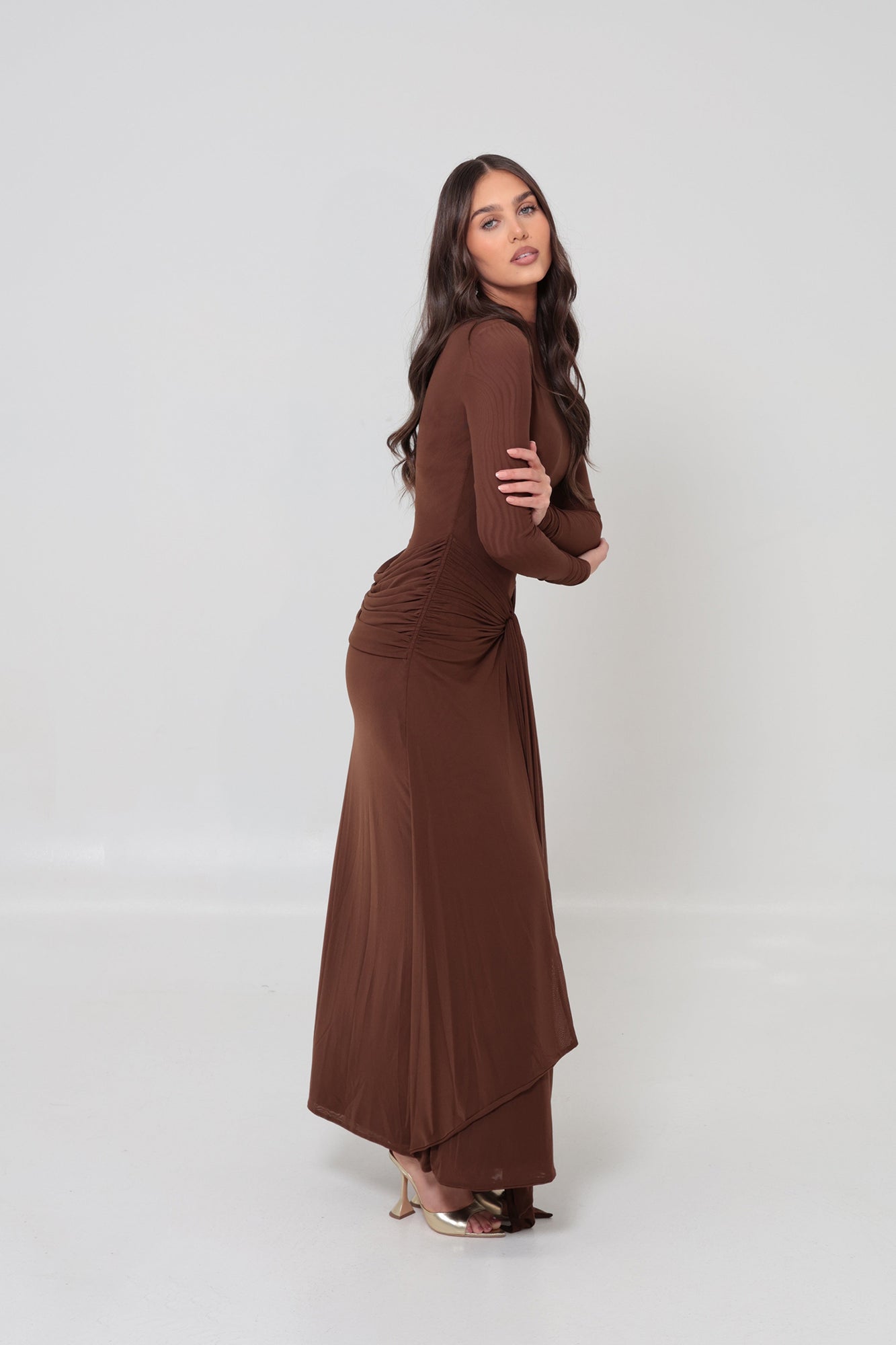 Azalea Cape Dress Brown by Alaia Muse for Hire | High St. Hire Azalea Cape Dress Brown by Alaia Muse for Hire | High St. Hire