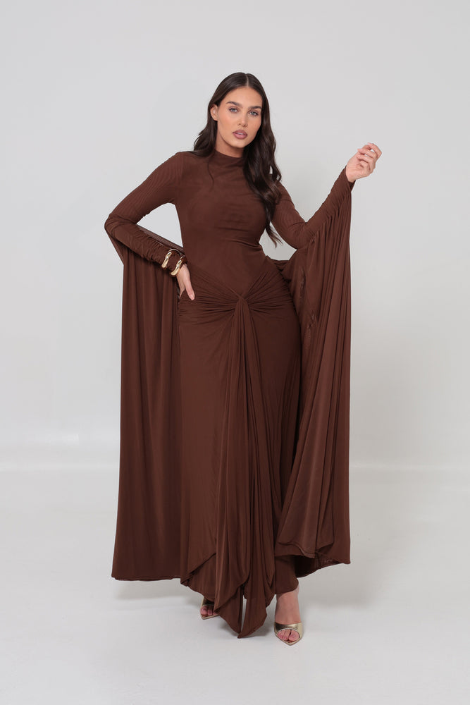 Azalea Cape Dress Brown by Alaia Muse for Hire | High St. Hire Azalea Cape Dress Brown by Alaia Muse for Hire | High St. Hire