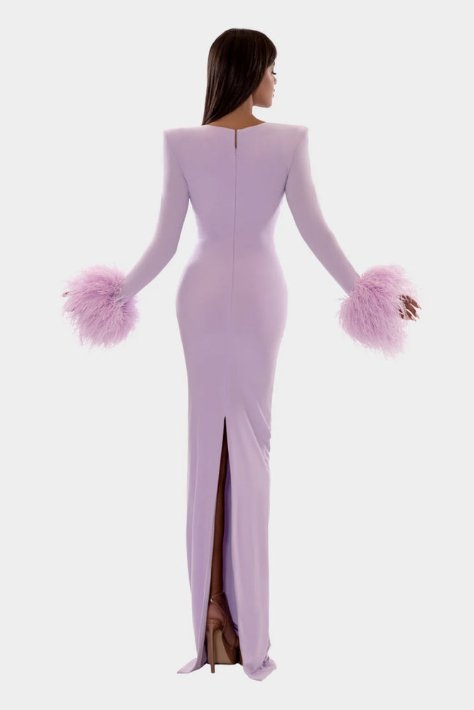 Lilac Long Dress With V-Neckline by Albina Dyla