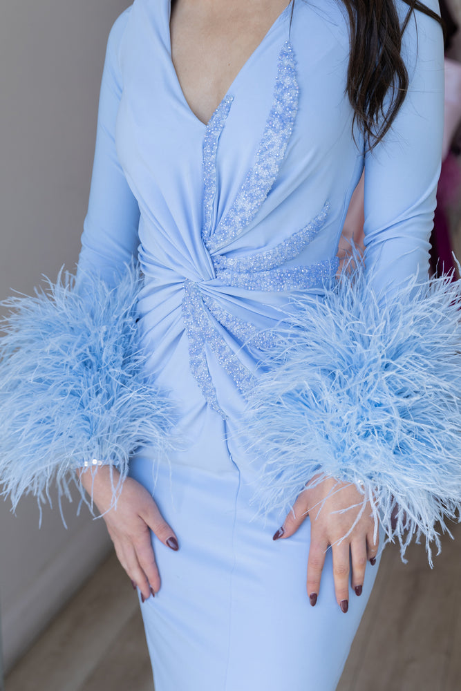 Blue Long Dress With V-Neckline by Albina Dyla