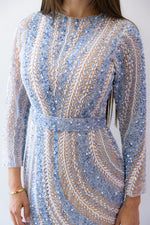 Blue Spiral Beaded Gown by HSH