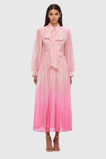 Cassie Tie Neck Midi Dress Ombre Pink by Leo & Lin