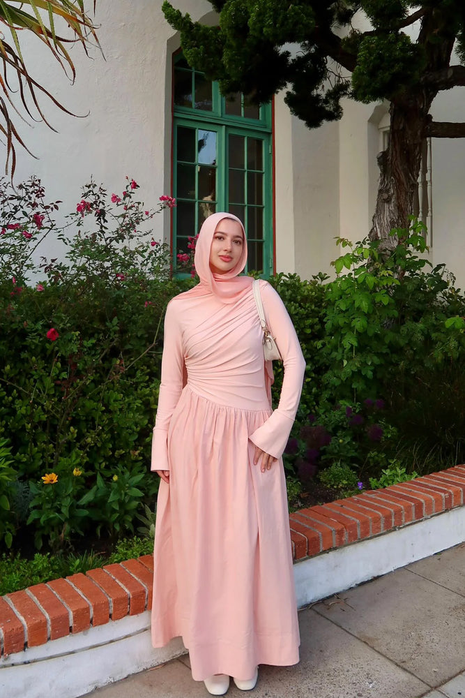 asymmetric draped dress Crepe Blush Asymmetric Draped Dress by Summer Evenings for Hire