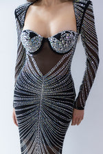 Diamond Beaded Gown Black by HSH