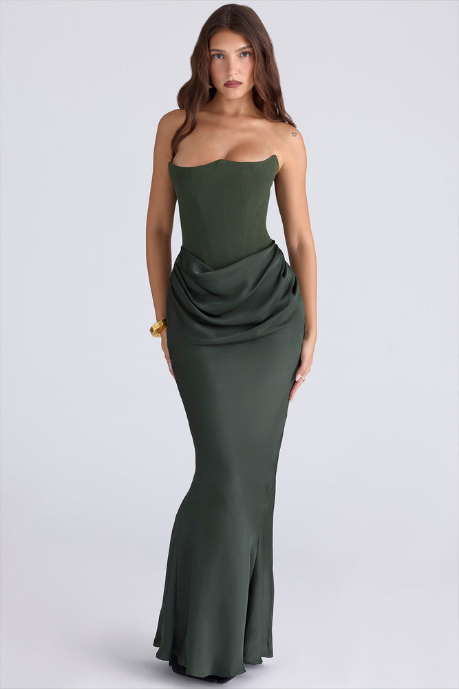 Persephone Emerald Green Crepe Strapless Corset Maxi Dress by House of CB