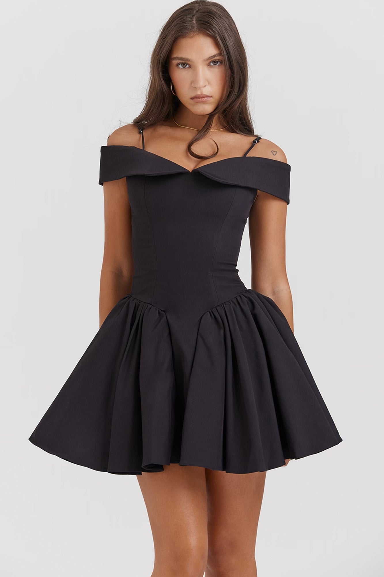 Elida Off Shoulder Mini Dress in Black by House of CB High Hire