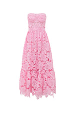 Emilia Lace Bustier Midi Dress Candy Pink by Leo Lin