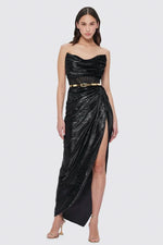 Madelyn Velvet Draped Split Dress Ebony by Leo Lin