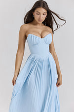 Marcella Ocean Blue Pleated Maxi Dress by House of CB