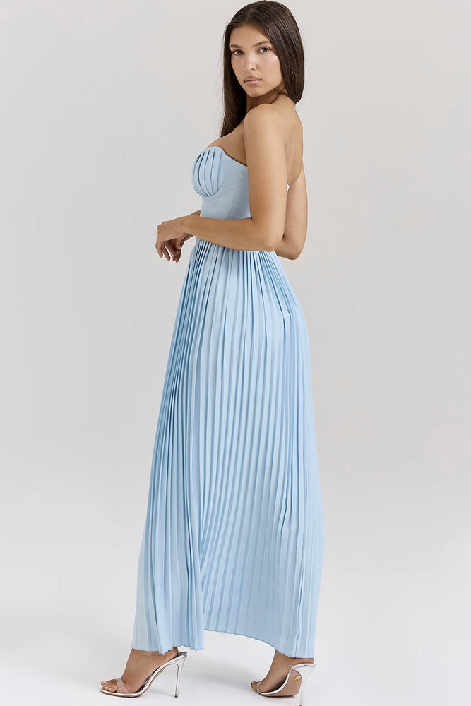 Marcella Ocean Blue Pleated Maxi Dress by House of CB