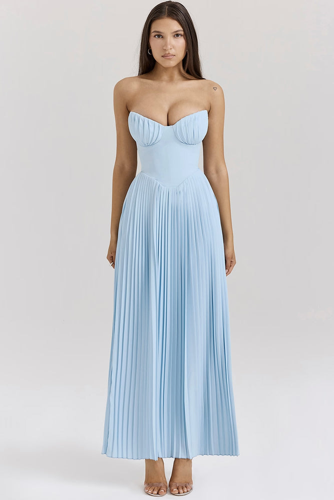 Marcella Ocean Blue Pleated Maxi Dress by House of CB High Hire