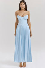 marcella add to wishlist ocean blue pleated maxi dress 'Marcella' Ocean Blue Pleated Maxi Dress