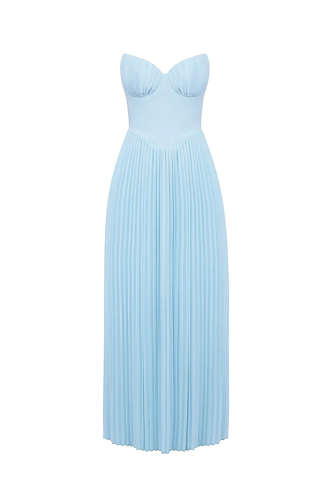 marcella add to wishlist ocean blue pleated maxi dress Marcella Ocean Blue Pleated Maxi Dress by House of CB
