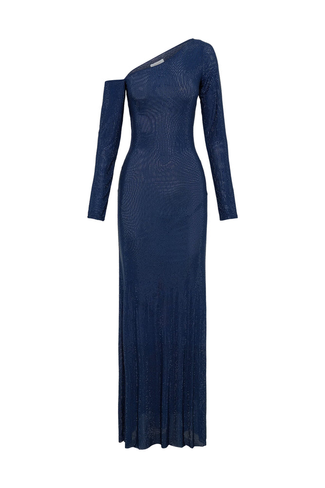Marcia Diamante Long Sleeve Maxi Dress Navy by Meshki For Hire | High St. Hire Marcia Diamante Long Sleeve Maxi Dress Navy by Meshki For Hire | High St. Hire