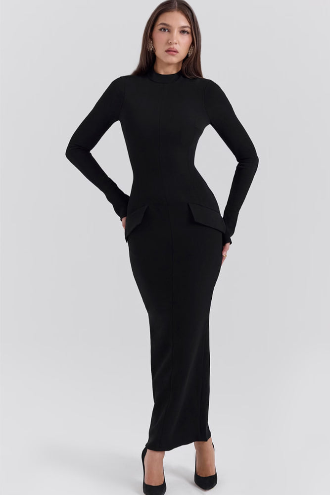 Marie-Louise Black Turtleneck Maxi Dress by House of CB | High St. Hire Marie-Louise Black Turtleneck Maxi Dress by House of CB | High St. Hire