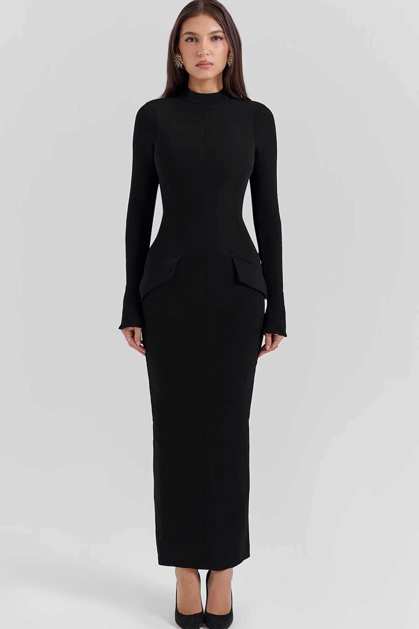 Marie-Louise Black Turtleneck Maxi Dress by House of CB | High St. Hire Marie-Louise Black Turtleneck Maxi Dress by House of CB | High St. Hire