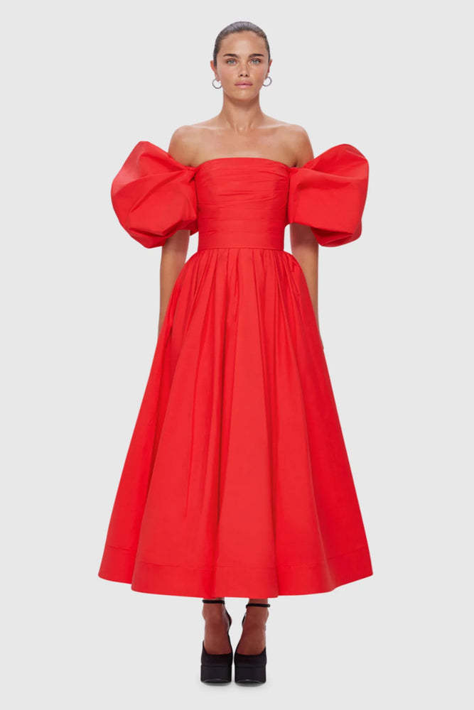 Matilda Puff Sleeve Midi Dress Scarlet by Leo Lin