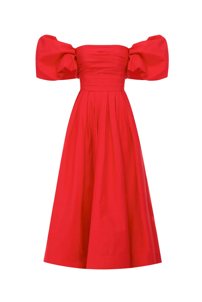 Matilda Puff Sleeve Midi Dress Scarlet by Leo Lin for Hire | High St. Hire Matilda Puff Sleeve Midi Dress Scarlet by Leo Lin for Hire | High St. Hire