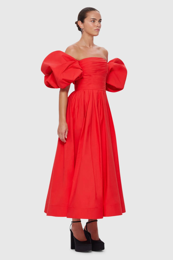 Matilda Puff Sleeve Midi Dress Scarlet by Leo Lin