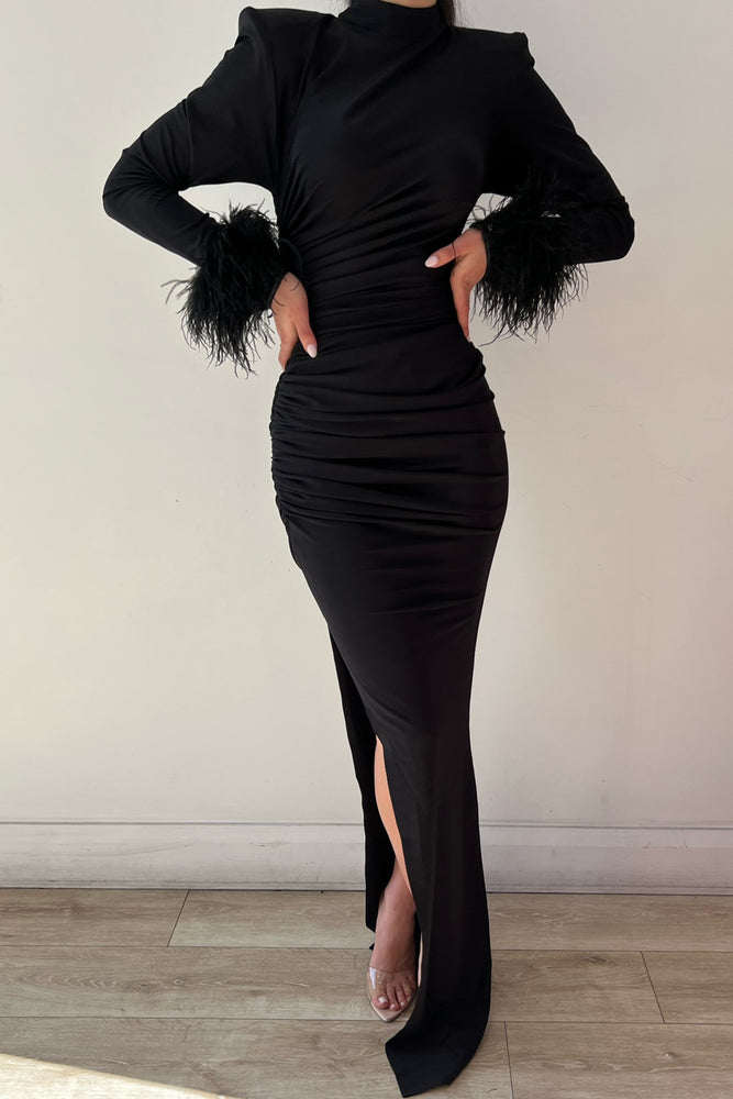Naomi Feather Gown Black by HSH