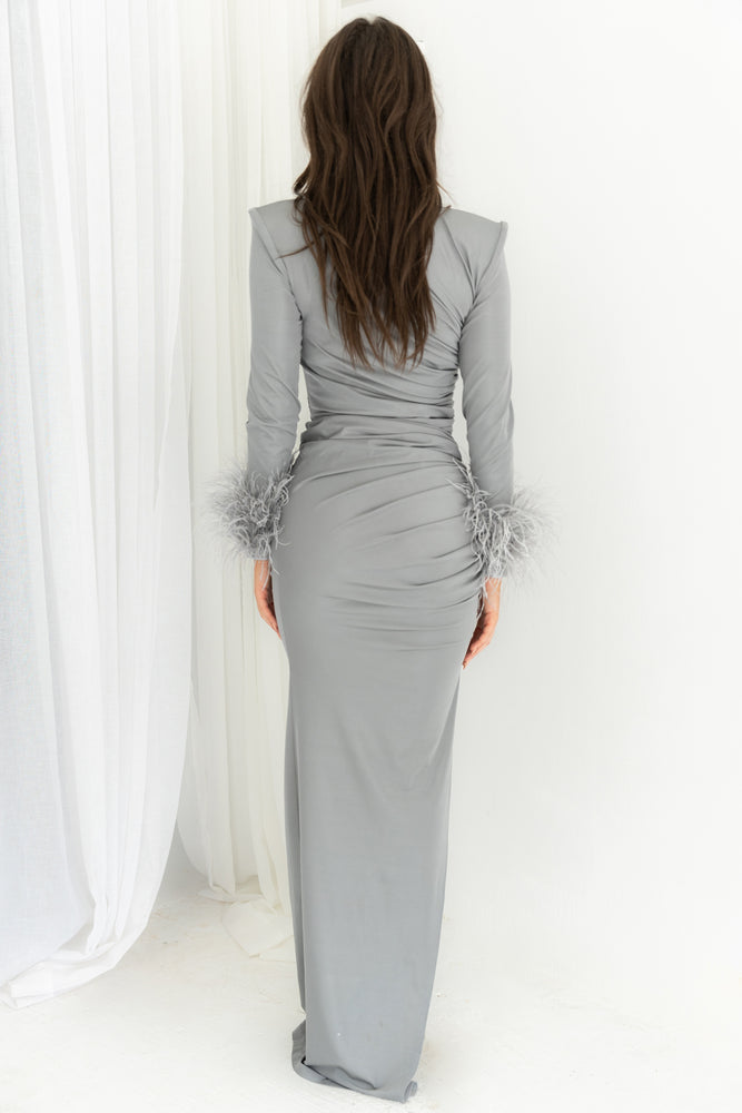 Naomi Feather Gown Grey by HSH