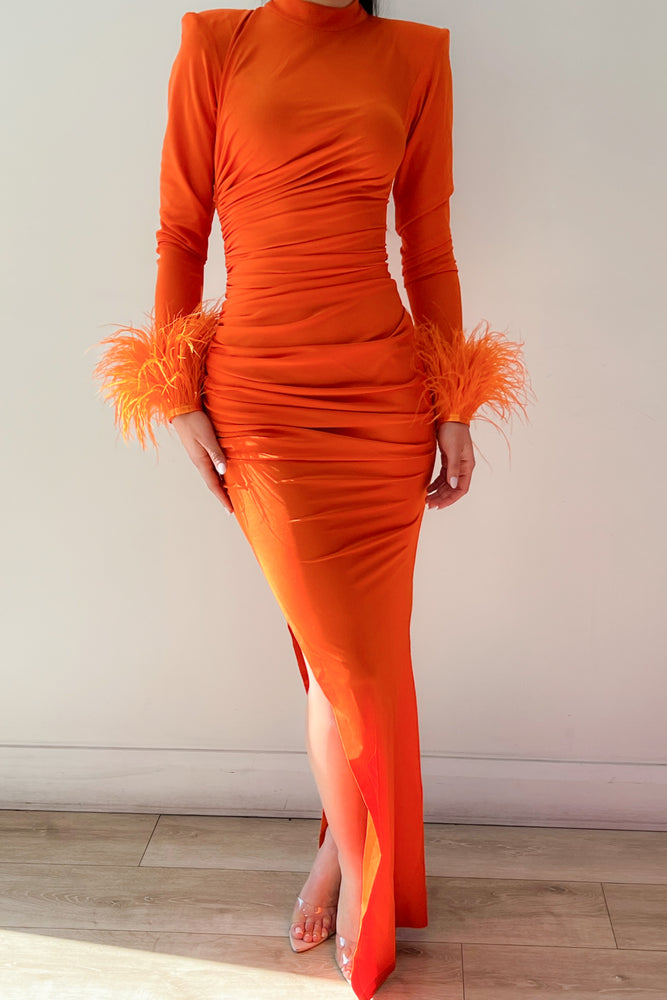 Naomi Feather Gown Orange by HSH