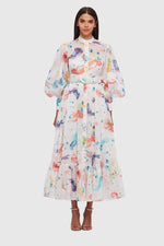 Nayla Midi Dress Twilight Print in White by Leo Lin