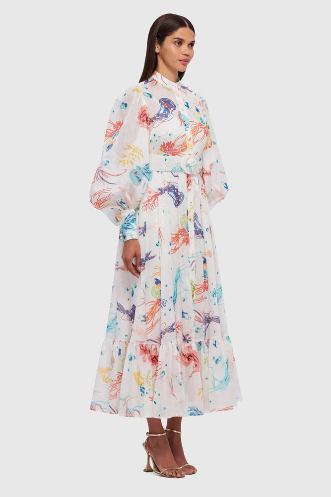 Nayla Midi Dress Twilight Print in White by Leo Lin