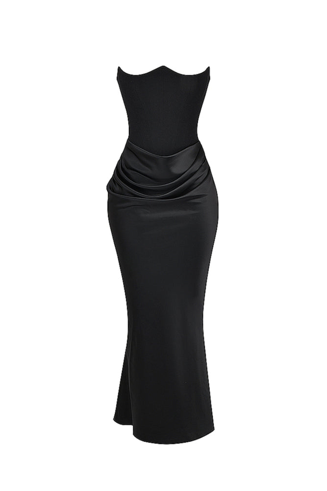 Black sequin corset draped strapless mini dress - HEIRESS BEVERLY HILLS