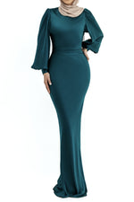 Sherri Satin Puff Sleeve Gown Teal by Fatima K Designs