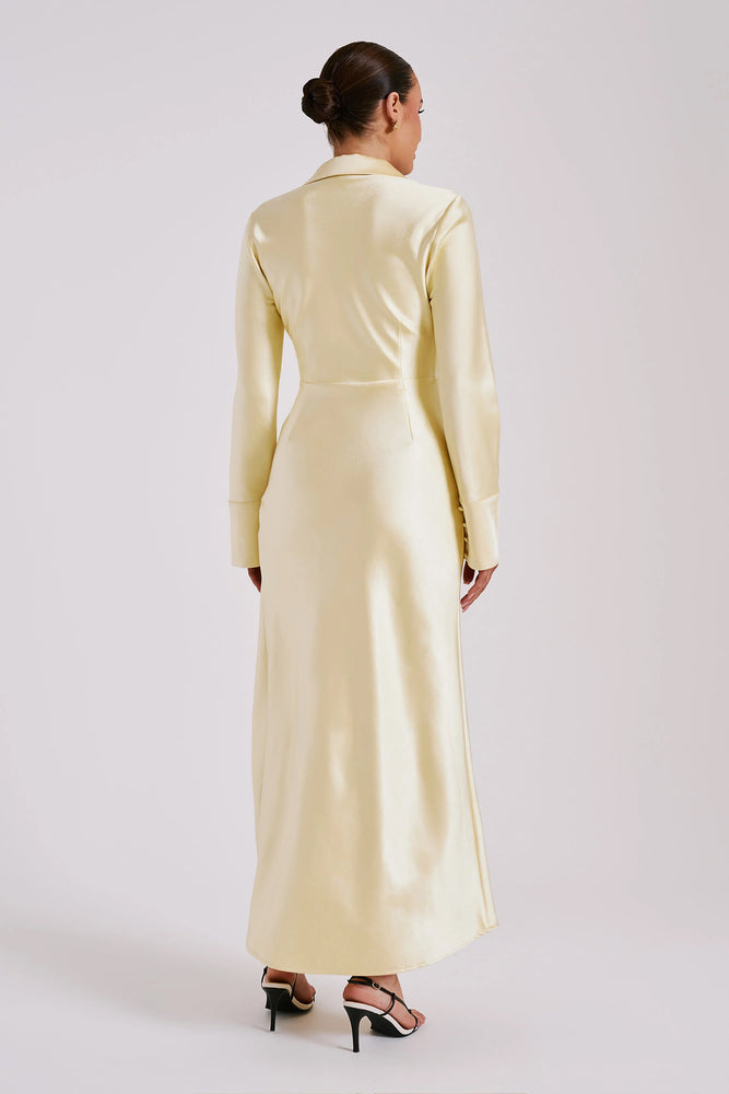 Whitley Satin Collared Maxi Dress Dark Butter by Meshki