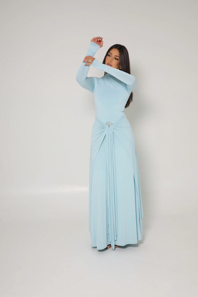 alaia dress blue Godet midi dress in blue - Alaia