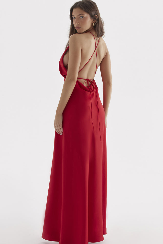 Zanab Red Rose Thigh Slit Maxi Dress by House of CB