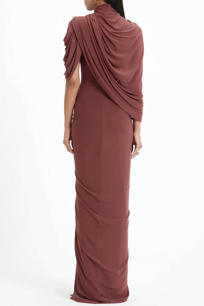 Amara Brown Asymmetrical Maxi Dress For Hire