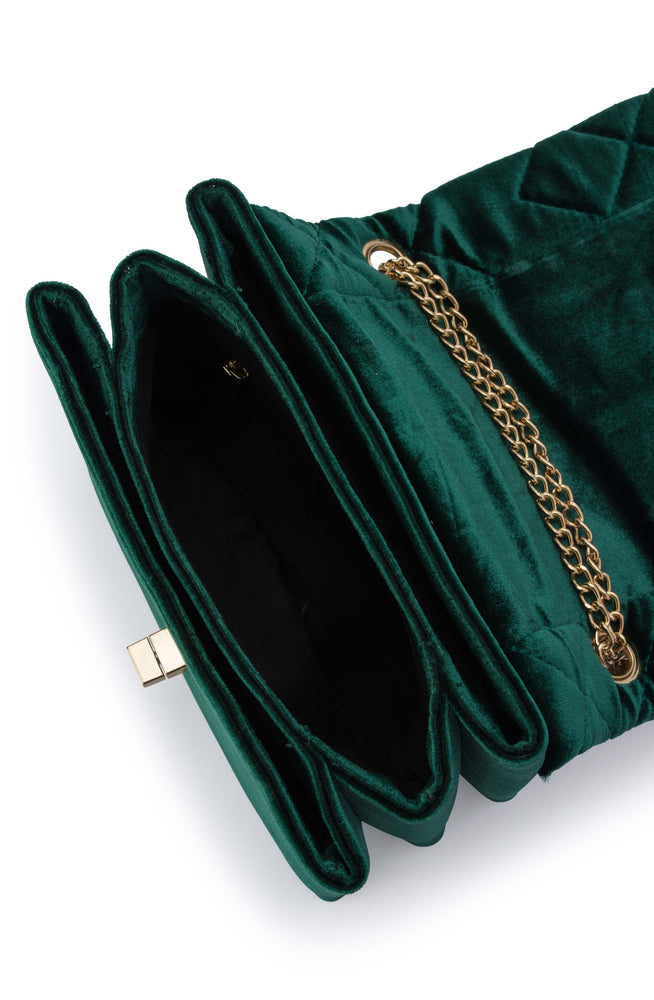Alexi Quilted Velvet Emerald Shoulder Bag by Olga Berg