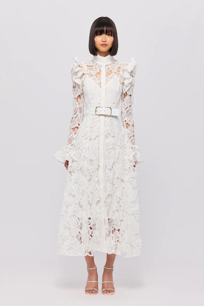 Aliyah Lace Butterfly Sleeve Midi Dress Snow by Leo Lin