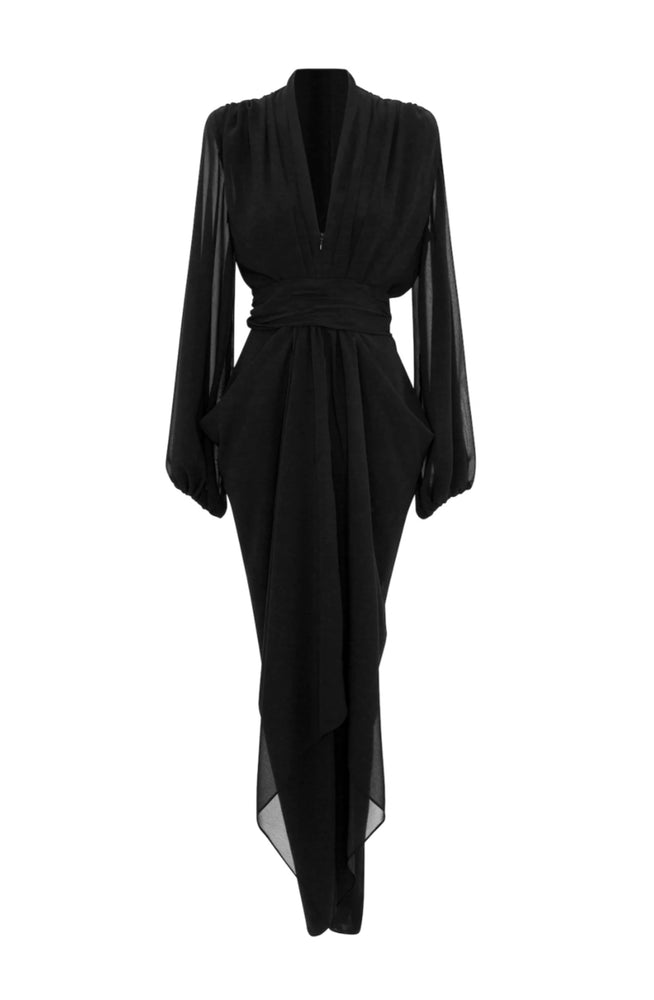 Black Modern Love Waterfall Dress by Carla Zampatti for Hire | High St. Hire Black Modern Love Waterfall Dress by Carla Zampatti for Hire | High St. Hire