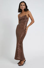 Chocolate Sequin Cross Back Dress By Johnny