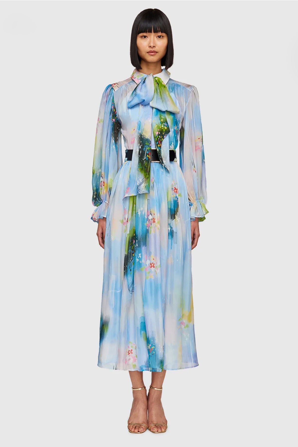 Cassie Tie Neck Midi Dress - Willow Print by Leo & Lin for Hire | High St. Hire Cassie Tie Neck Midi Dress - Willow Print by Leo & Lin for Hire | High St. Hire