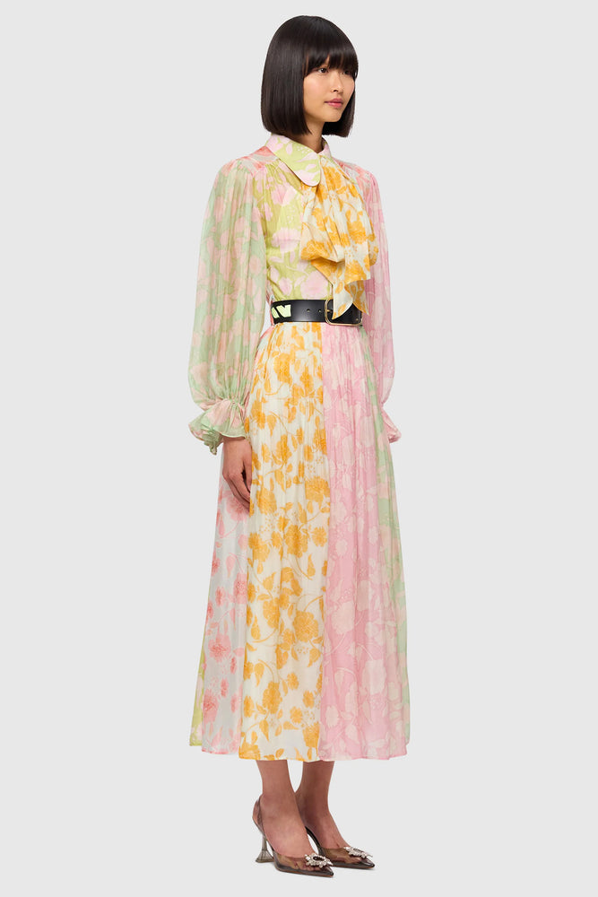 Cassie Tie Neck Midi Dress Anemone Splice Print by Leo & Lin