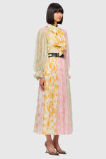 Cassie Tie Neck Midi Dress Anemone Splice Print by Leo & Lin