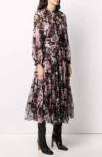 Charm Tiered Midi Dress Black Floral by Zimmermann